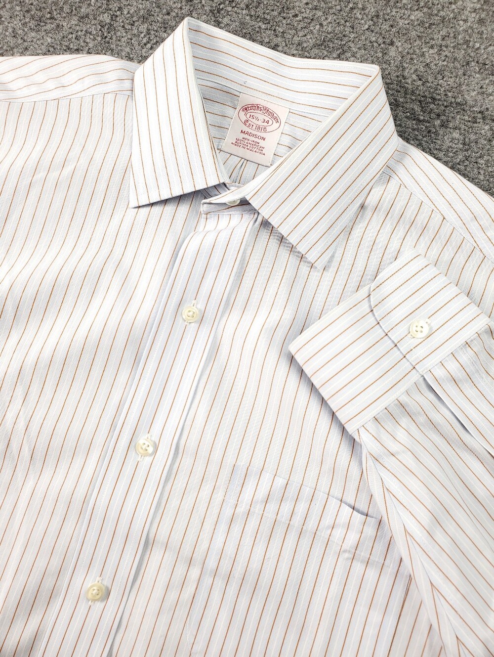 Brooks Brothers Madison Non Iron Dress Shirt 15.5 34 Supima Cotton Striped Blue